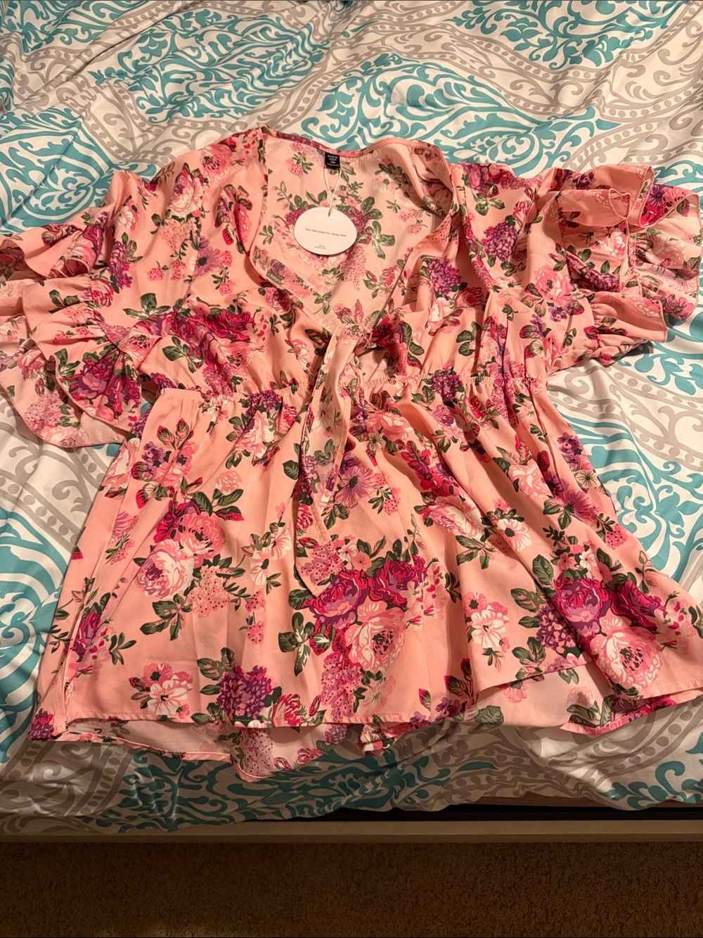 Floral Pink Tie-Front Peasant Romper
